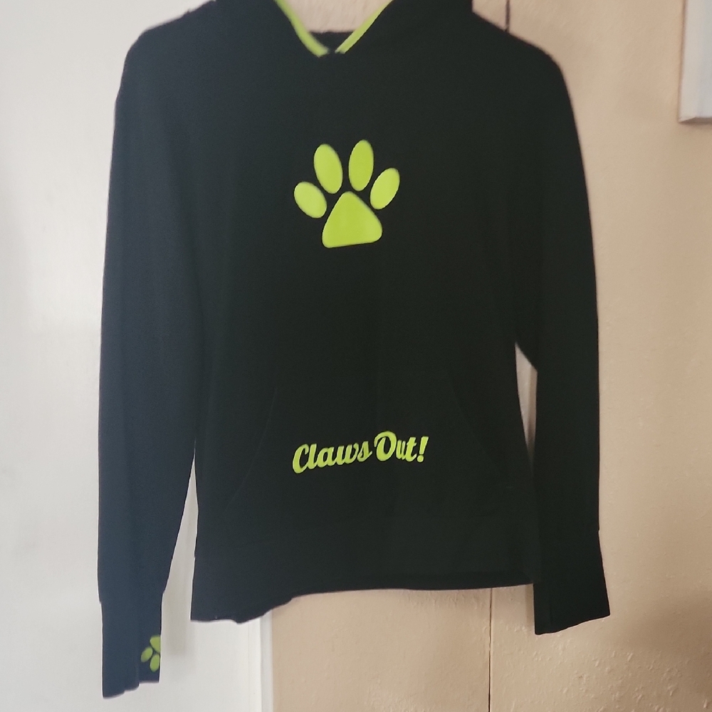 Black Hoodie with Neon Green Paw Print